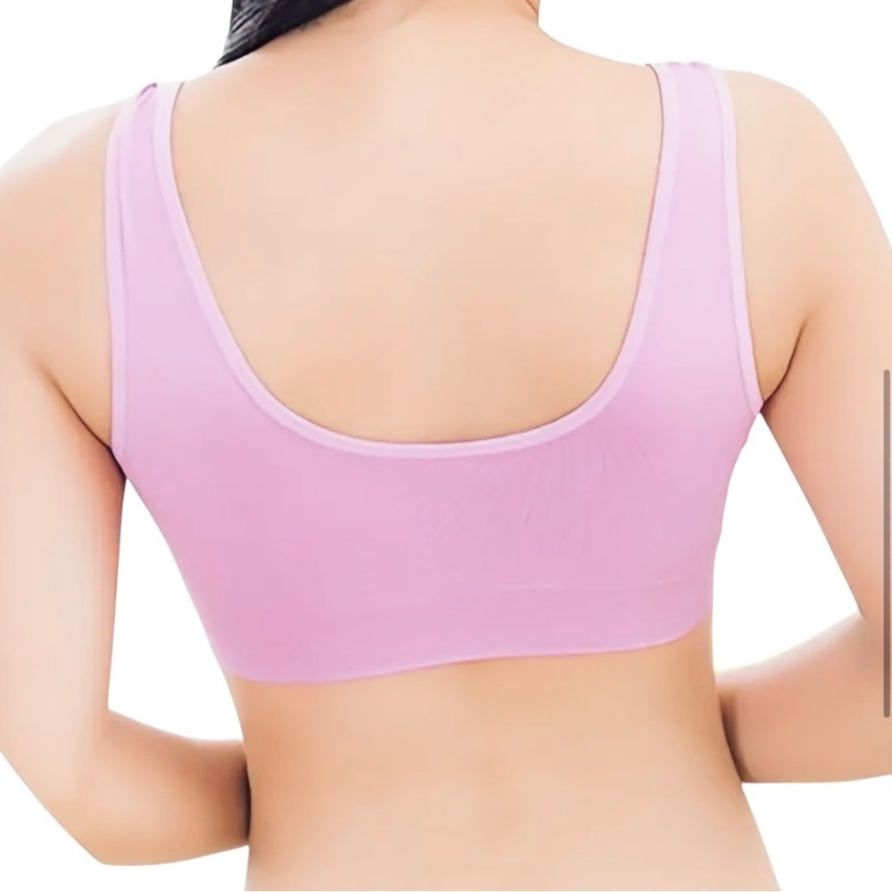 SEAMLESS COMFORT WIRELESS SPORTS BRA SET IN PURPLE, WHITE & PINK - Picture 3 of 4